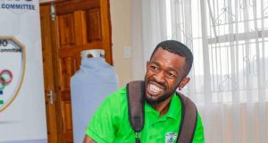 Molawa is not so innocent when playing his Djembe drum