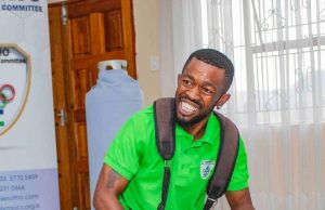 Molawa is not so innocent when playing his Djembe drum